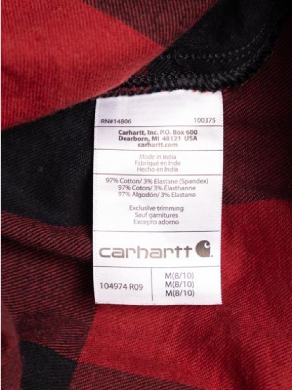 Carhartt Flannel Shirt Womens M 8-10 Relaxed Fit Rugged Flex Red Buffalo Plaid - Picture 5 of 10